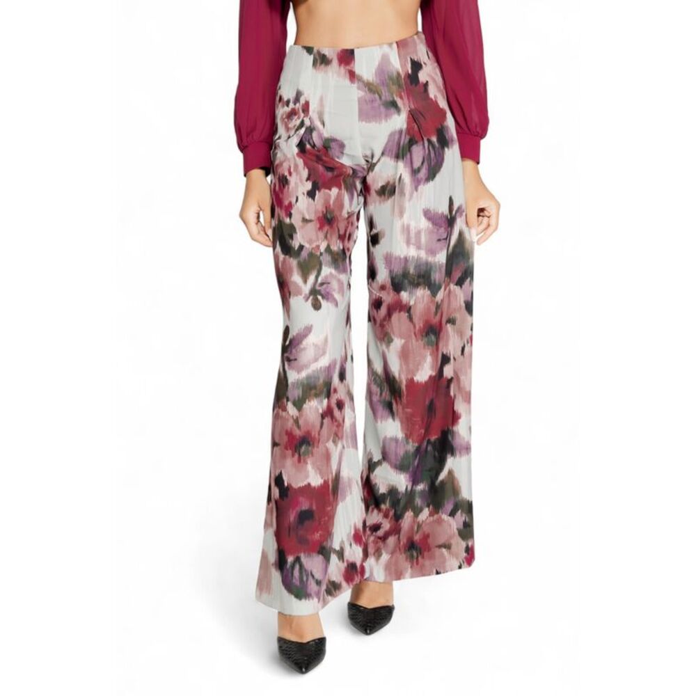 Rinascimento Wide Leg Floral Pants Palazzo Style Women bordeaux Trousers